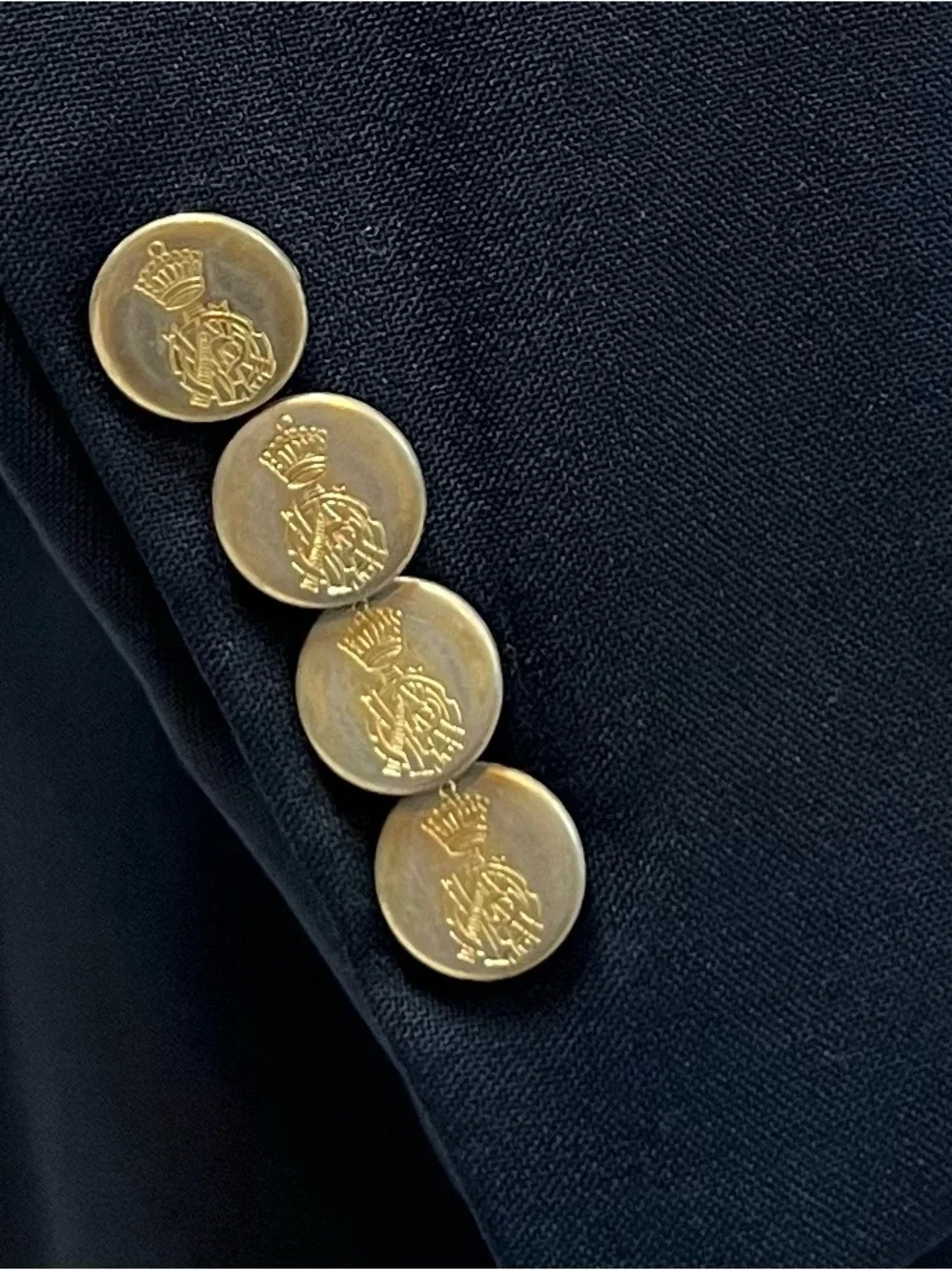 Savile Row Men's 43L Navy Blue Wool Gold Button Blazer Jacket Sport Coat